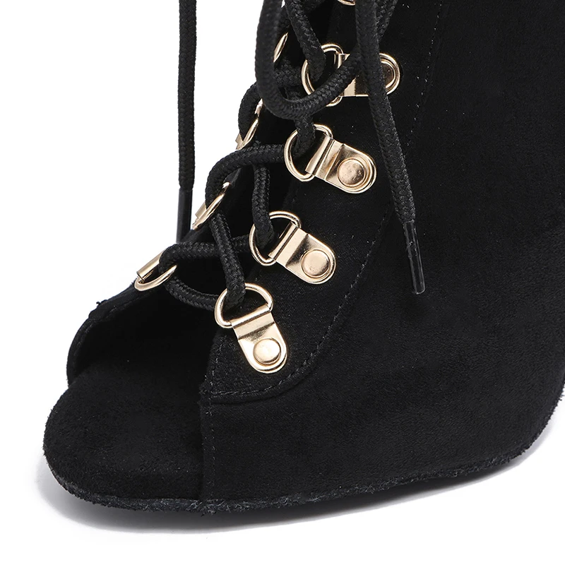 HROYL Ballroom Latin Dance Shoes Women High Heels Elegant Boots Outdoor Cuban For Women's Dancing Shoes Salsa Free Shipping