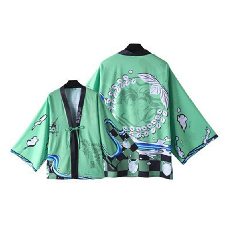 

Kamado Tanjirou Polyester Cosplay Costumes Coat Anime Demon Slayer Adult Kid Jackets Kimono Improved Version Kimetsu No Yaiba