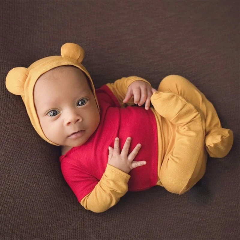 

Newborn Bear Costume Hat & Long Sleeves Jumpsuits Photo Shooting Set Photo Props Baby Shirt Photo Costume for Boys Girls QX2D