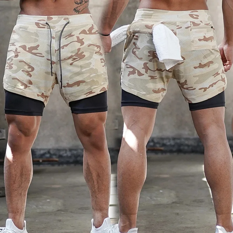 

Summer New Fitness Shorts Fashion Breathable Gyms Sport Running Shorts Slim Fit 2 In 1 Shorts Yellow Camouflage Sweatpants