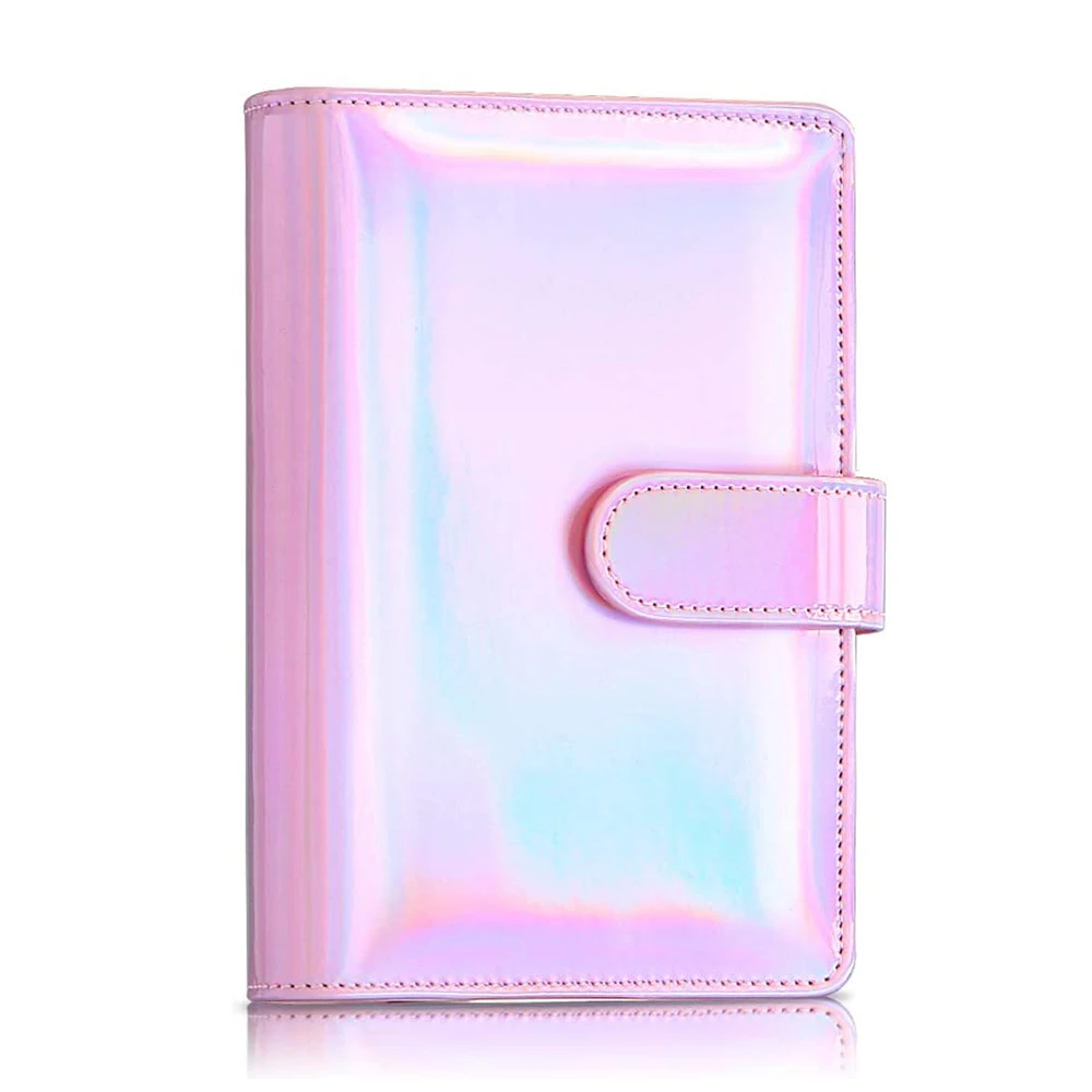 

A6 PU Leather Notebook Binder Cover , Laser Rainbow 6 Ring Binder Budget Cash Envelopes,Planner Travel Journal Binder Cover
