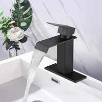 black bathroom faucet waterfall spout hot cold water sink mixer tap stainless steel paint basin faucets single hole
