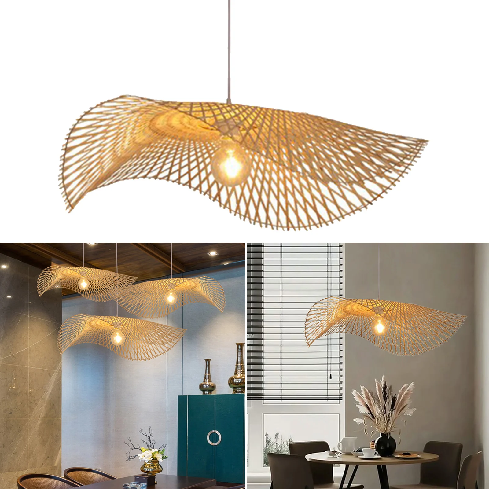 

Hand Woven Bamboo Pendant Light Rattan Wicker Chandelier Dining Rroom Bedroom Lighting Fixtures Hanging Light House Decor