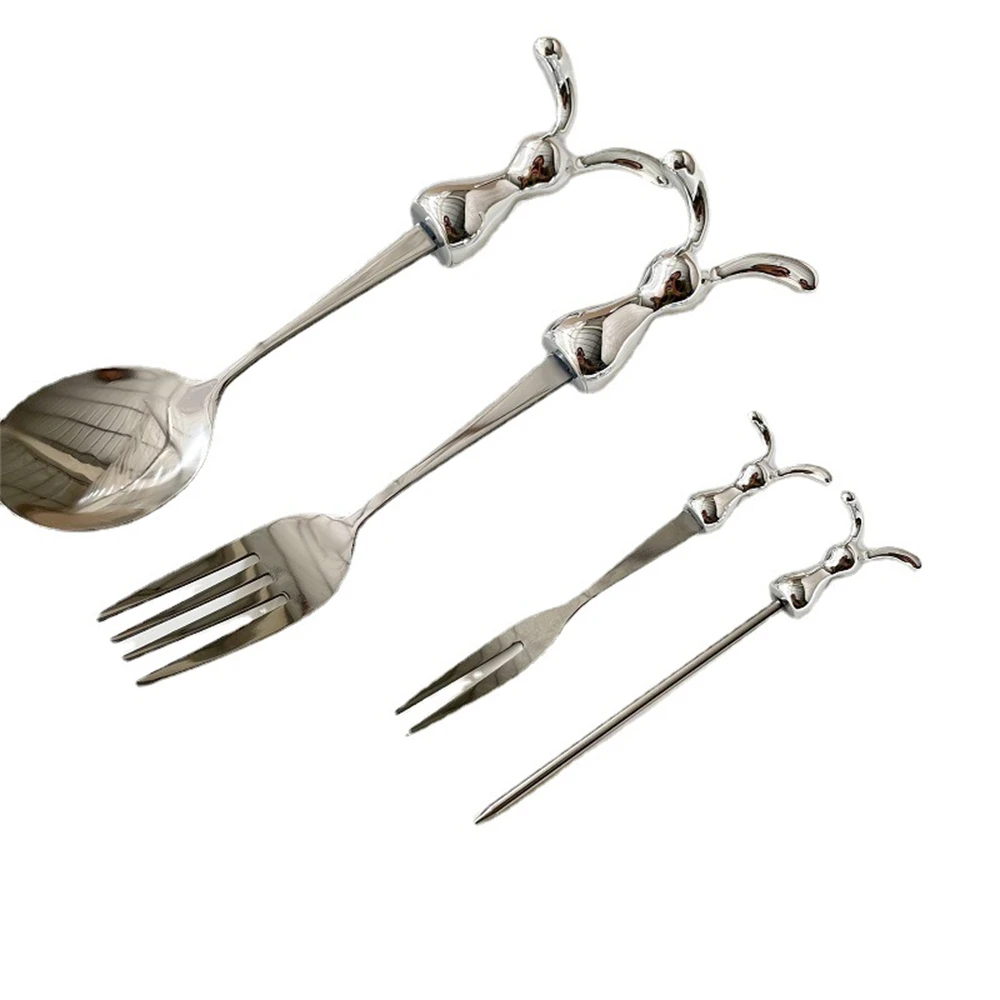 

Lovely Tableware Cute Rabbit Spoon Kitchen Tool 1pcs Stirring Stick Stainless Steel Spoon Creative Fork Kitchen Accessories 2023