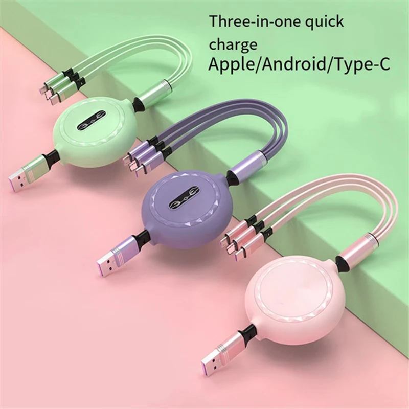 

120cm 3 In 1 USB Charge Cable for iPhone 13 12 Micro USB Type C Cable Retractable Portable Charging Cable For iPhone X 8 Samsung