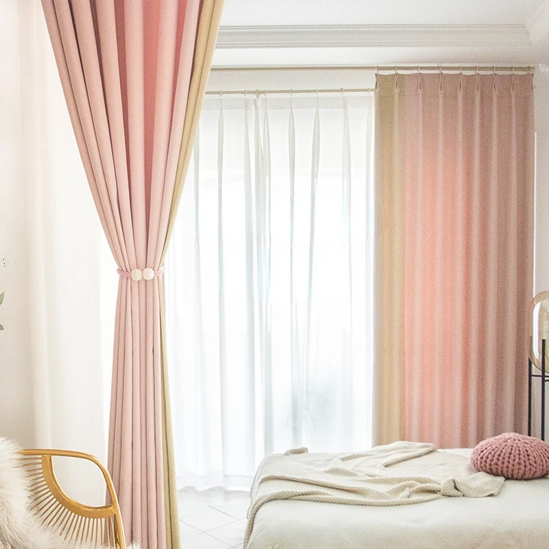 

2022 New Bedroom Bay Window Blackout Pink Curtain Living Room Curtain Curtains for Living Room Luxury Backdrop Curtain