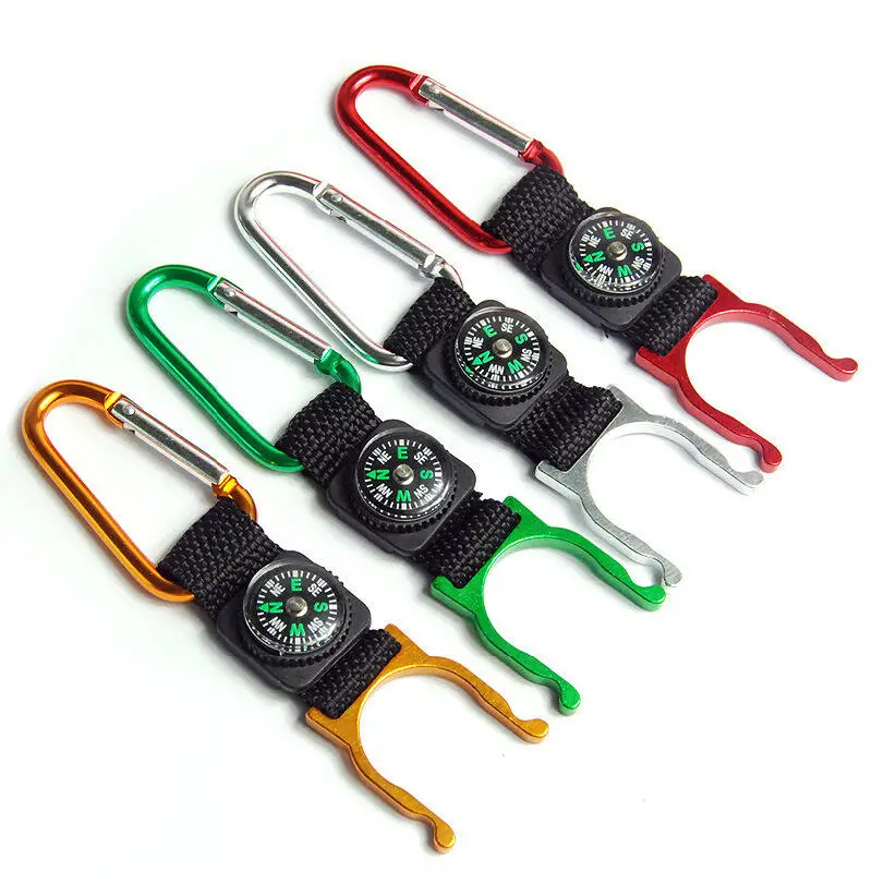 4pcs Multi Function Keychain Aluminum Portable Mineral Water Bottle Buckle Quick Hanging Card with Compass Keychain for Man Gift
