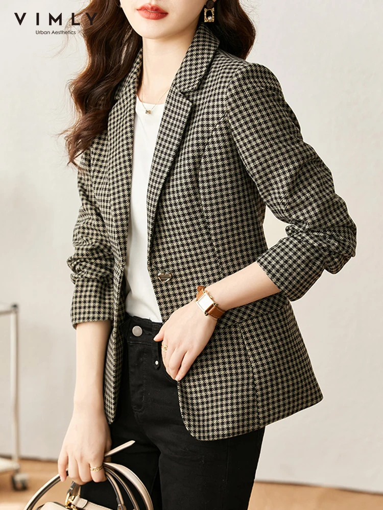 Vimly 2023 Spring Vintage Plaid Blazer Suits for Women Chic and Elegant Stylish Woman Short Jacket Outfit Office Ladies Clothes