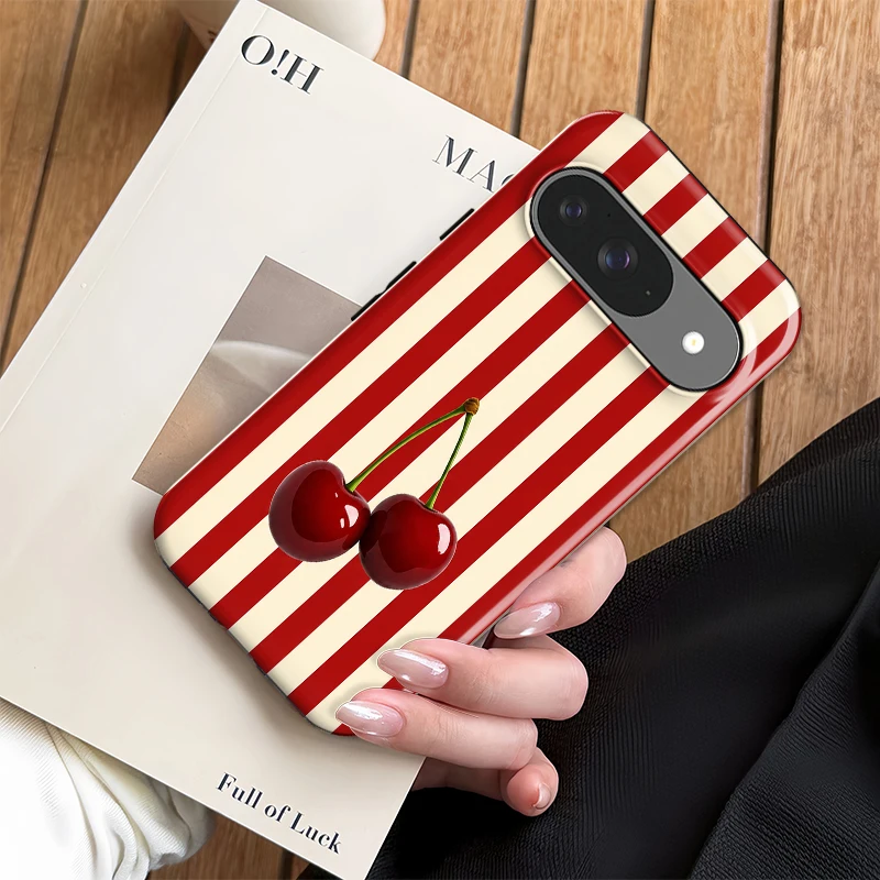 Чехол для телефона Fcicicase с узором в виде вишневых полосок для Google Pixel 10A 9 10 Pro 9 10 Pro XL 8 8A 7A, противоударный матовый акриловый чехол (art.: 3920db677cd66) - 3920db677cd66