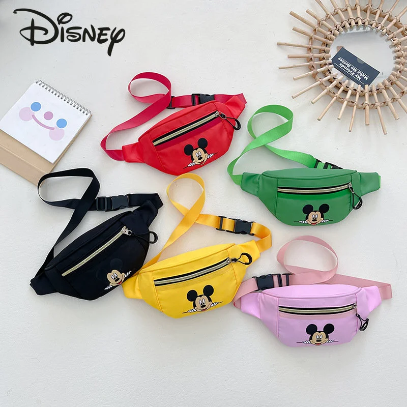 Disney Mickey Children's Waist Bag Fashion Cute Girls' Mini Bag Cartoon Boys' Chest Bag High Quality Women's Crossbody Bag