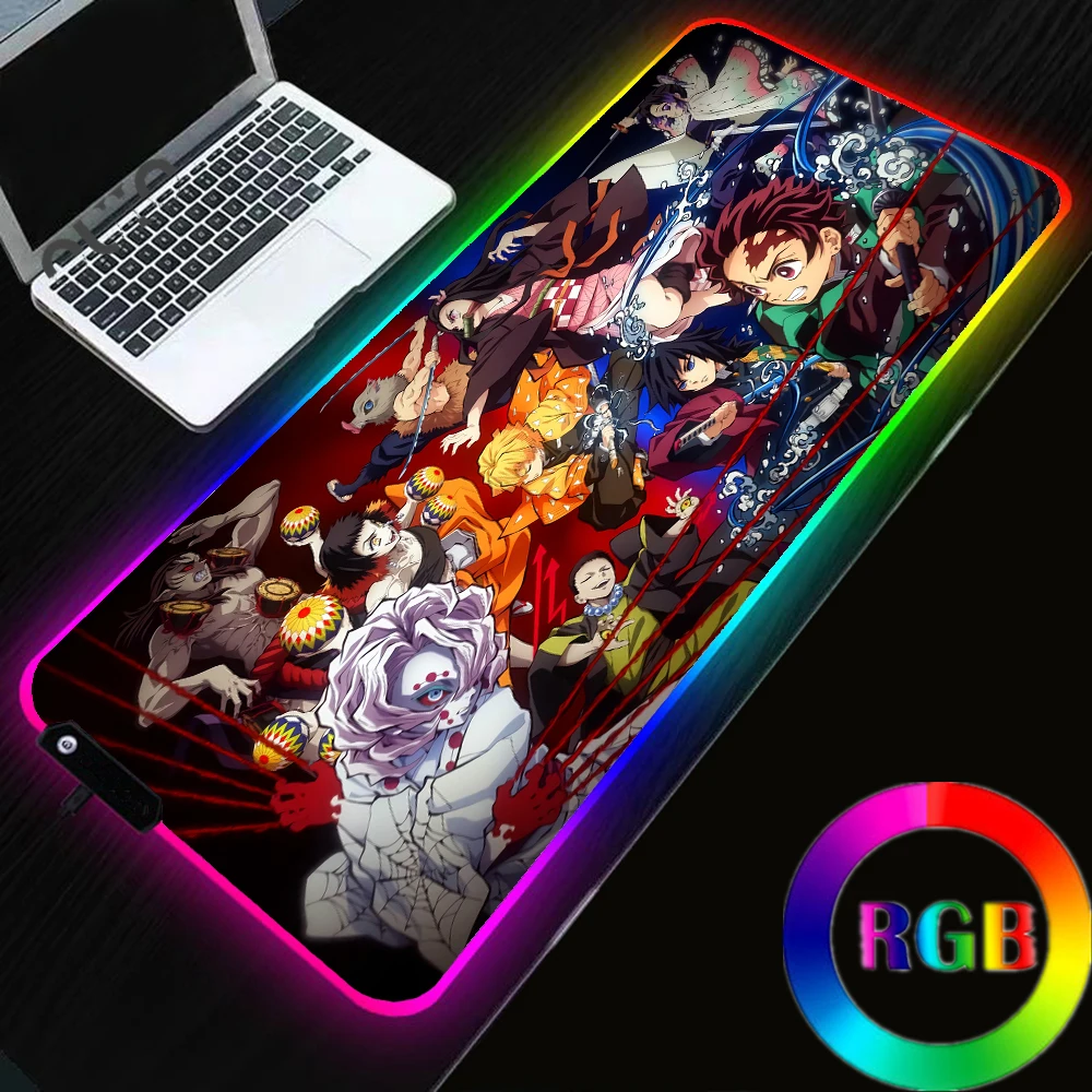 

Demon Slayer Anime Mouse Pad HD Printing Computer Gamers RGB MousePad XXL LED Keyboard PC Desk Pad Anime Backlight Mause Carpet