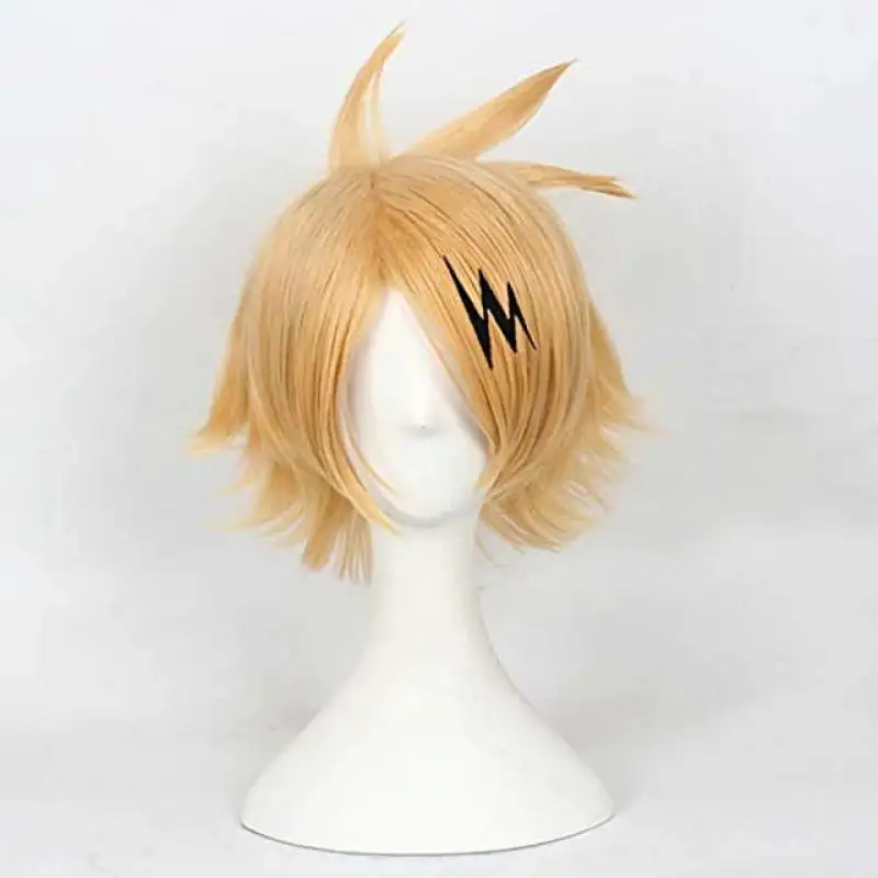 

Anime My Hero Academia Kaminari Denki Cosplay Short Golden Curly Inverted Wig Boku No Hero Cos Headgear One Size Unisex 20Cm