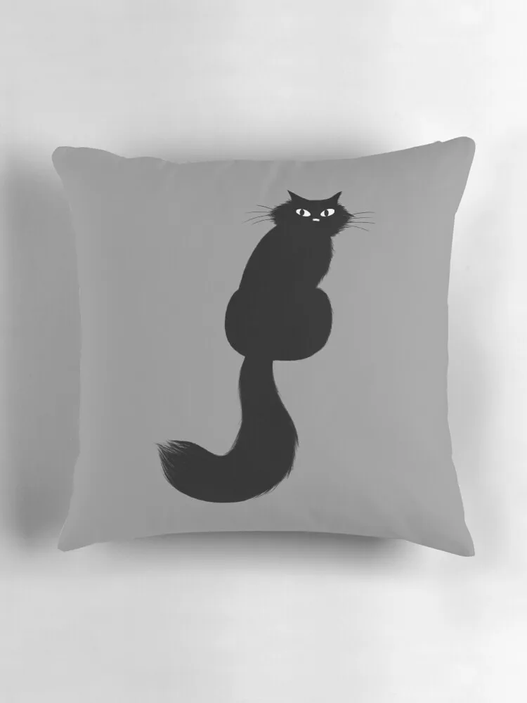Длинношерстный черный кот с длинным хвостом декоративная подушка роскошная
