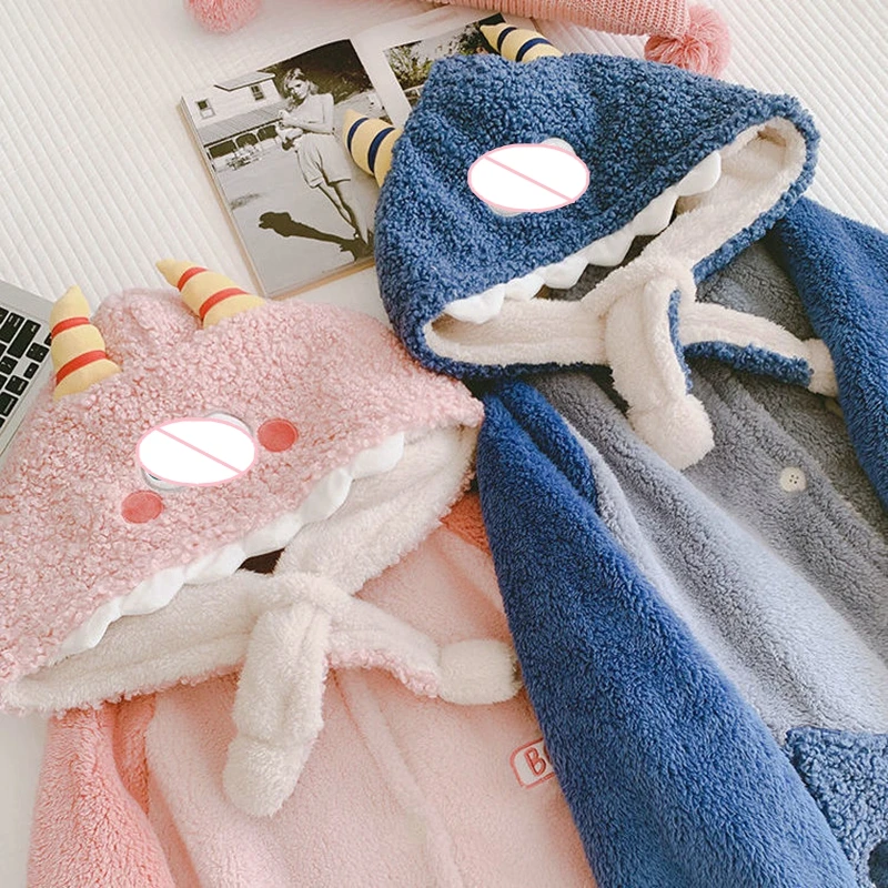 Winter Warm Flannel Women Pyjamas Coral Fleece Long Sleeve Cartoon Cosplay Sleepwear Bath Robe Pajamas and Pants Set Sleep Wear