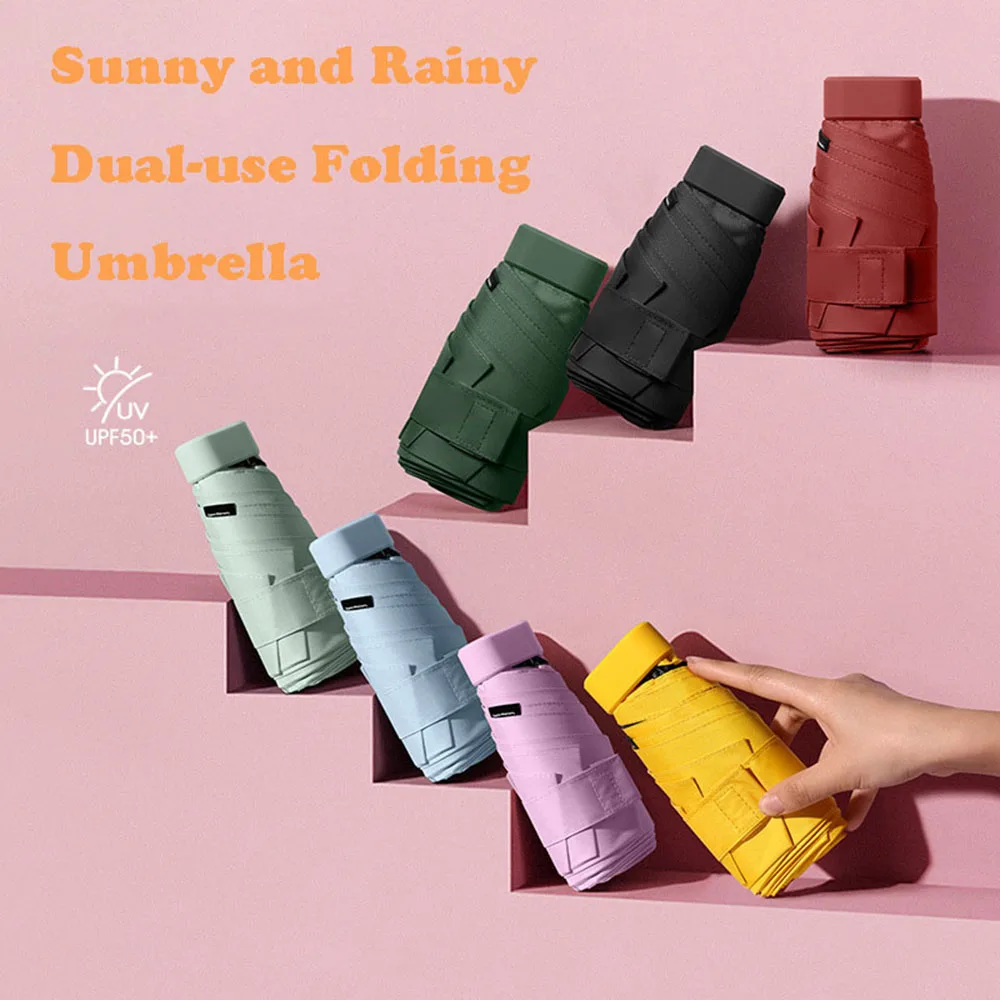

Solid Color Sunny and Rainy Umbrellas Manual 6 Ribs Six-folding Umbrella for Sunscreen UV-proof Dual-use Folding Umbrella