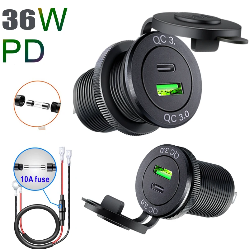 

PD Type C qc 3.0 usb Super adapter car socket Outlet Fast Charging for 12V 24V Truck Motorcycle RV Marine