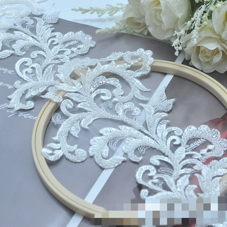 

Роскошная кружевная отделка из бисера, ширина 15 см, слоновая кость, свадебная кружевная отделка, 1 ярд, 2021, кружевной материал с каймой