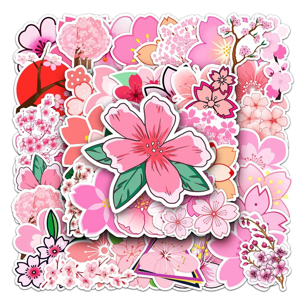 

10/30/50PCS New Cherry Blossom Cartoon Personality Creative Computer Suitcase Car Chair Decoration Waterproof Sticker Wholesale