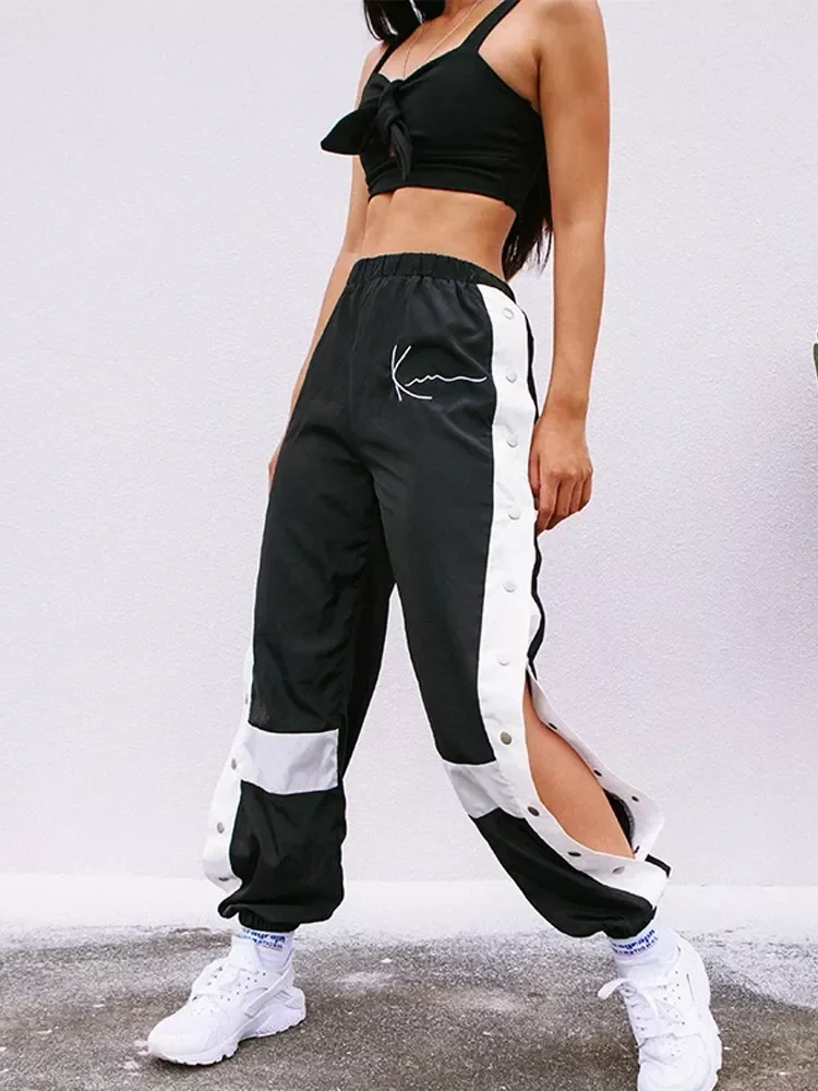 

HOUZHOU Black Button Side Sweatpants Women Modern Streetwear Oversize Split Patchwork Joggers Harem Pants Hippie Casual Trousers