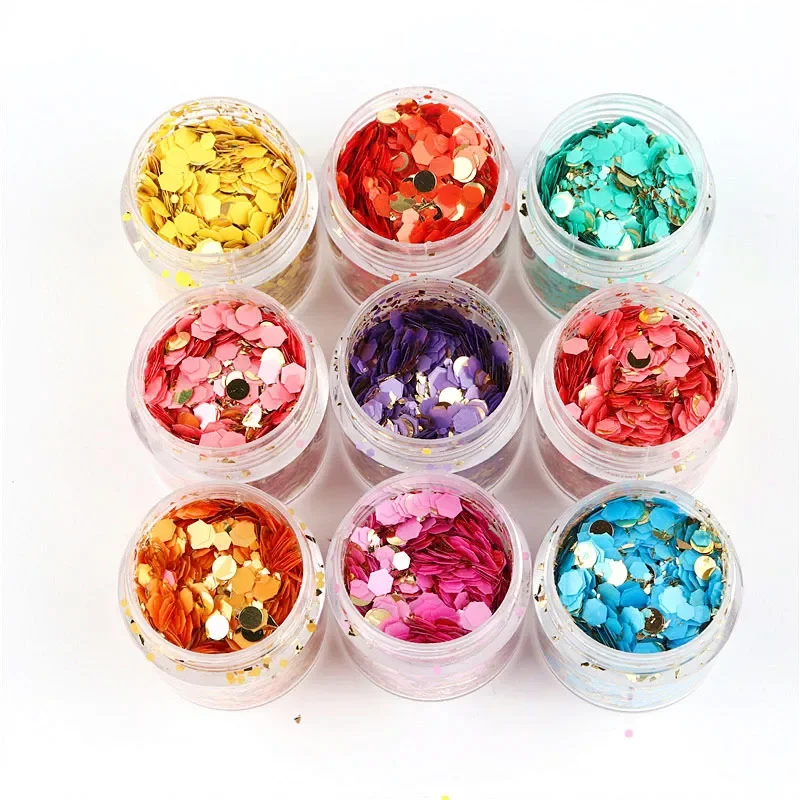 

1jar Mix Nail Art Glitter Sequins Hexagonal Pigment Powder Sequin Flakes Face Makeup Nail Accesoires For Manicure Design 10ml