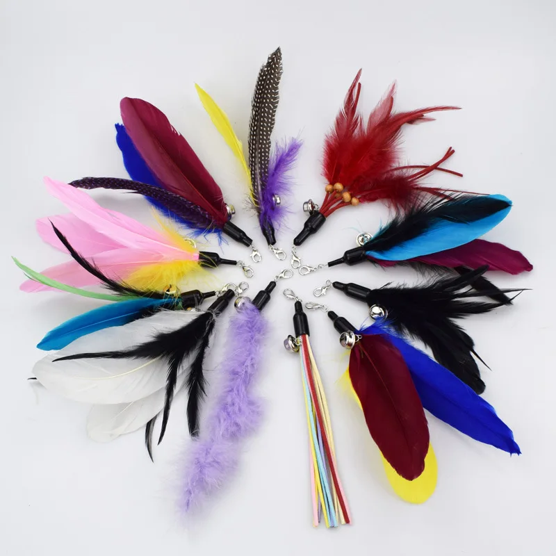 

5Pcs Cat Teaser Wand Toys Kitten Teaser Bell Feather Replacement Head Metallic Foil Tassel Interactive Catcher Teaser