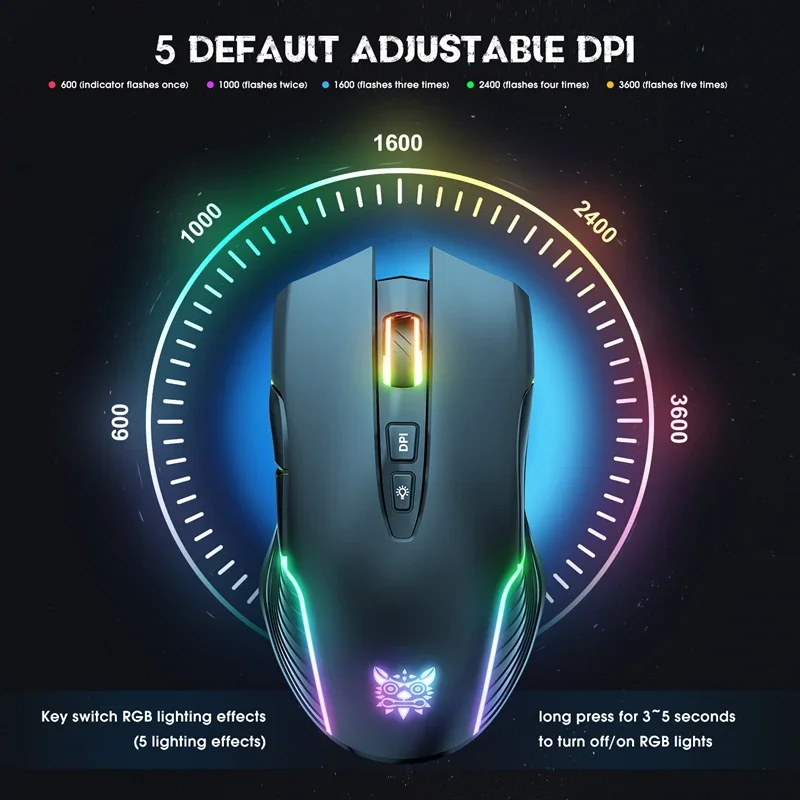 Фото Игровая мышь Onikuma CW905, беспроводная, 2.4G, с RGB-подсветкой, механическая, с регулируемым DPI №3