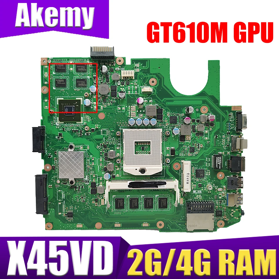 

Материнская плата X45VD для ноутбука ASUS X45VD X45V оригинальная материнская плата с 2 ГБ 4 ГБ ОЗУ HM76 HM70 GT610M GPU