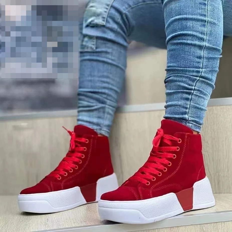 

Кеды женские холщовые, высокие кроссовки, на шнуровке, повседневная массивная спортивная обувь для бега, плоская подошва