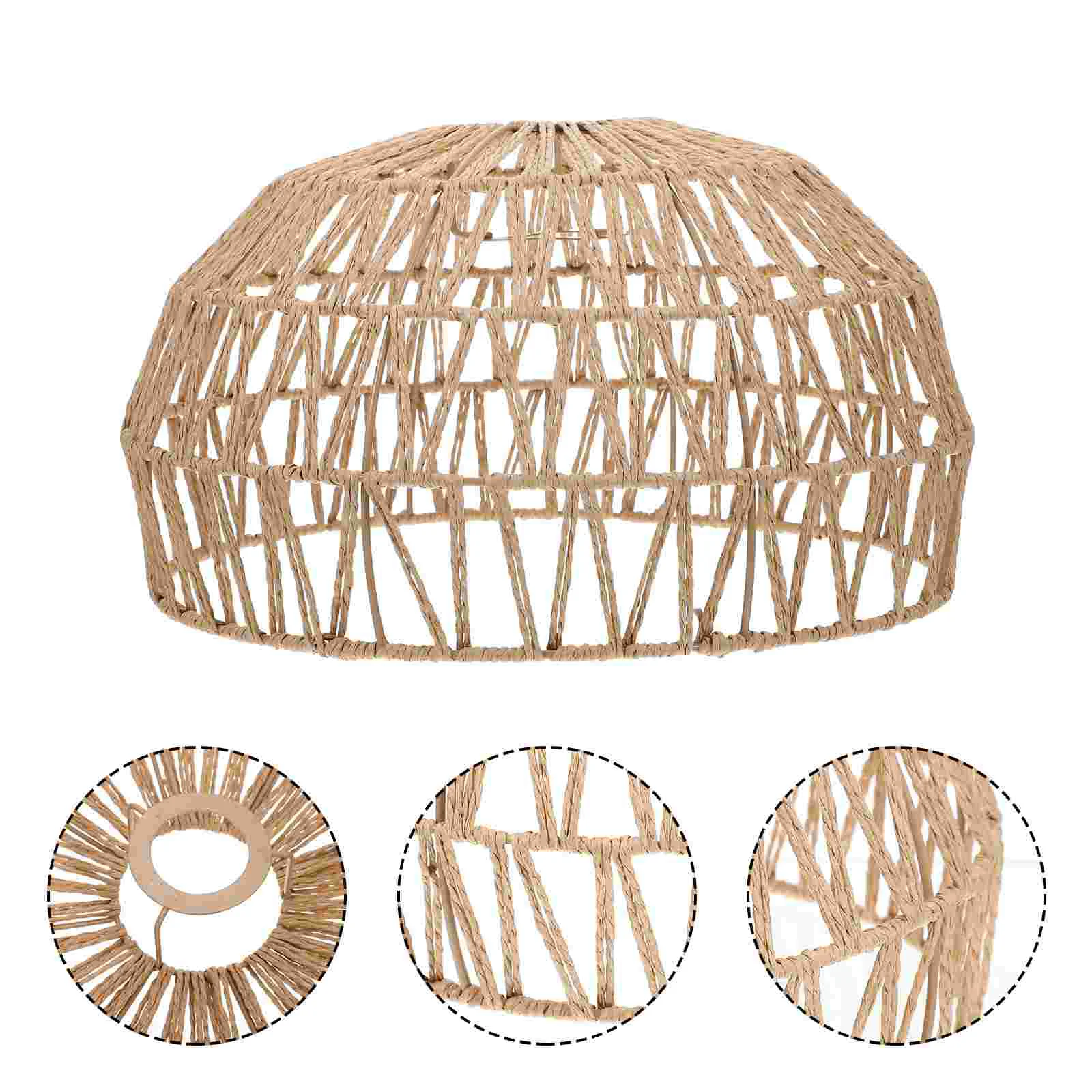 

Artificial Rattan Bedroom Lampshade Home Covers Retro Vintage Light Bulbs Wicker Chimney Paper Shell Hanging Round Basket
