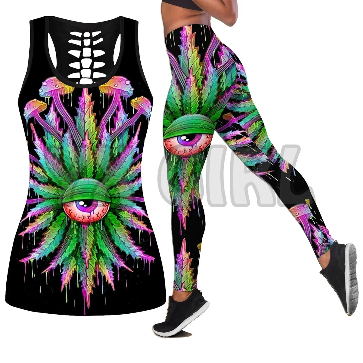 Hippie  3D Printed Tank Top+Legging Combo Outfit Yoga Fitness Legging Women