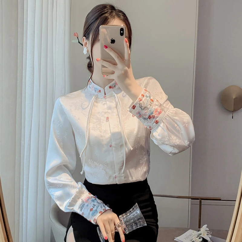 Шифоновая женская рубашка с вышивкой Весна/Лето свободные блузки в китайском