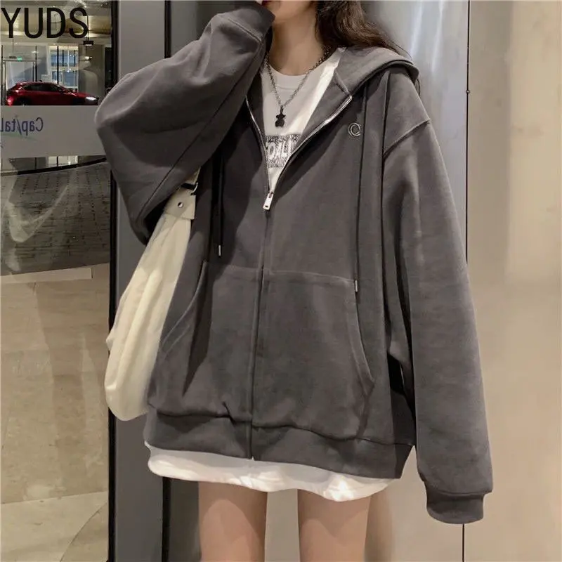 Women Casual Zip Up Oversized Hoodie Sweatshirt Female Streetwear Hooded  Pocket Zipper Harajuku Sweat Shirt Y2k Top Clothes