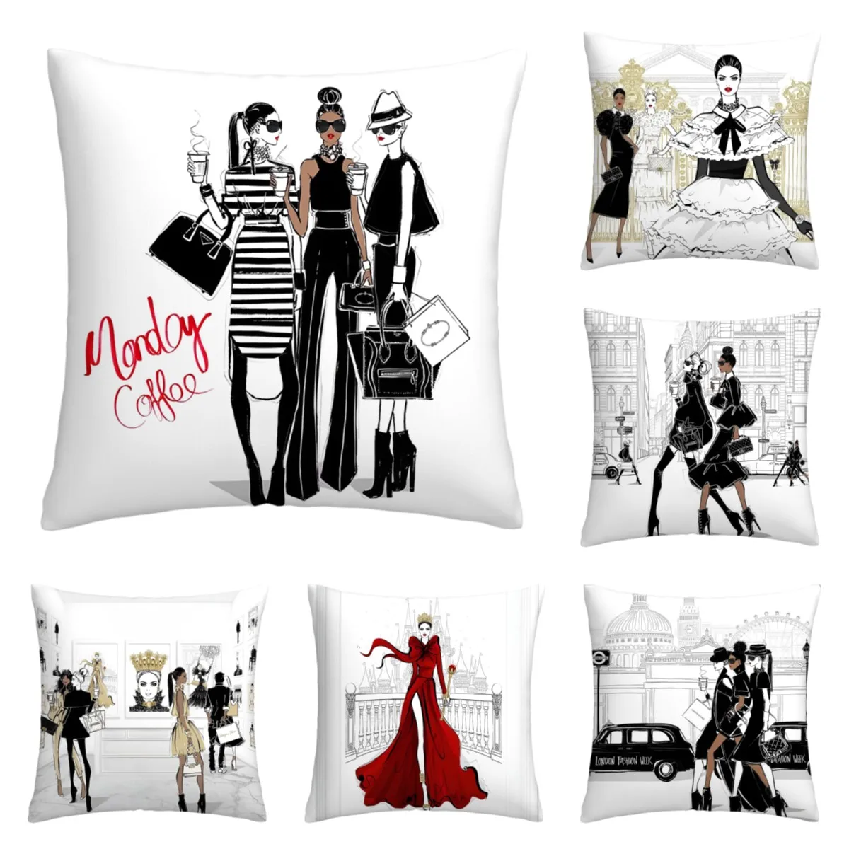 

Fashion illustration pillowcase, girl's favorite cushion cover, sofa decoration cushion cover home decoration 45x45cm