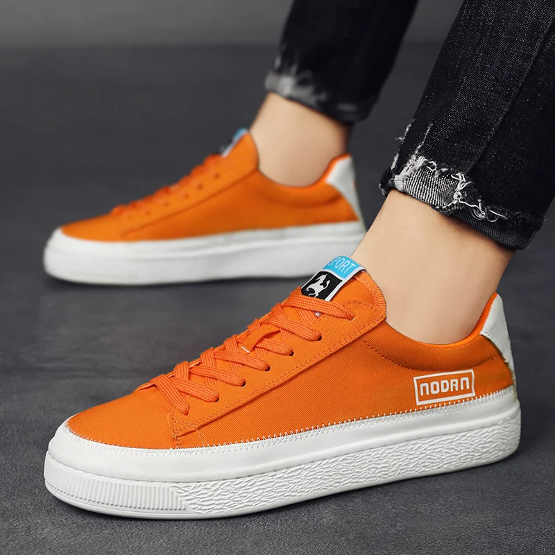 Fashion Orange Flat Mens Canvas Sports Shoes Breathable Low cut Man Skateboard Sneakers Comfort Wear-resistant Men Sports Shoes