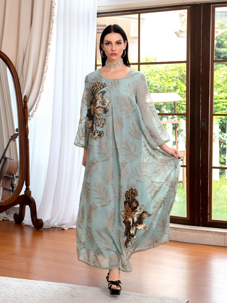 

Eid Morocco Abaya Muslim Dress Women India Dubai Arab Abayas Sequins Turkey Eid Vestidos Kaftan Gown Robe Musulman Long Dress