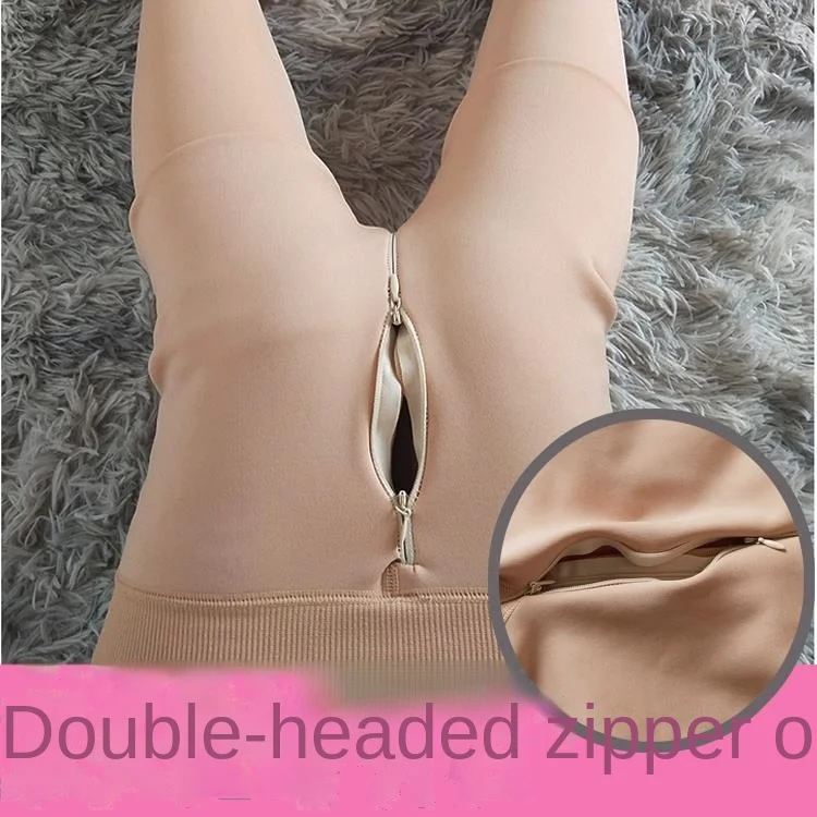 

Women's Zipper Open Leggings Slimming Outside Wear Fleece-Lined Thickened Warmth Retention Material Panty-Hose Silk Incarnadine