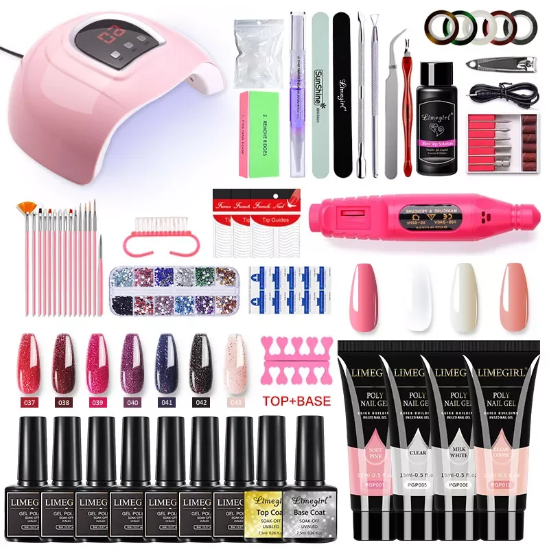 

Colors Poly UV Gel Set & Kit Gel Polish 54W Nail Dryer Acrylic Builder Nail Gel For Finger Extension With Base Top Coat