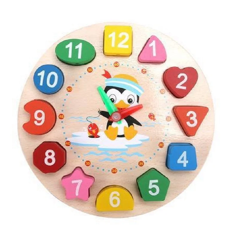 Cartoon Animal Shape Tangram Cognitive Digital Clock Wooden Puzzle Kids Early Educational Threading Assembly Toys |