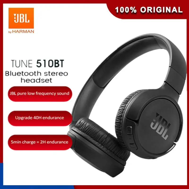 Original JBL TUNE 510BT Headphones Bluetooth Earphones JBL Headset Bass Sound Noise Cancelling Wireless Headphones With Mic