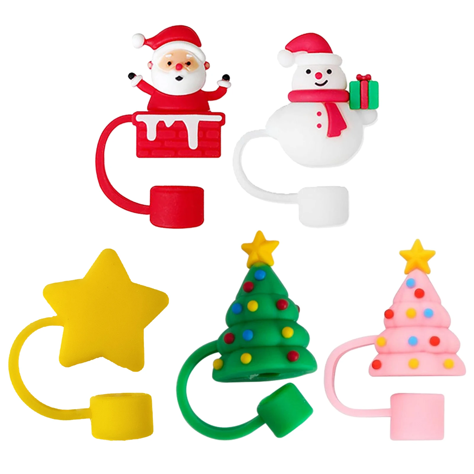 

5 шт. мягкий силиконовый портативный легко чистящий женский подарок пылезащитный мультяшный многоразовый герметичный Рождественский узор милый мини-чехол из соломы