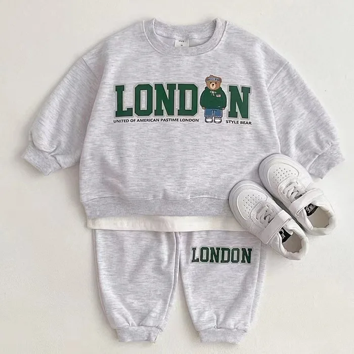 

2022 Autumn Baby Letter Set Boy Comfortable Soft Letter Pullover Sweatshirts Simple Tops And Loose Cotton Sports Pants Suit