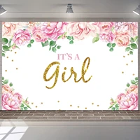 its a girl backdrop baby shower pink rose floral princess happy birthday party decoration photography backgrounds banner