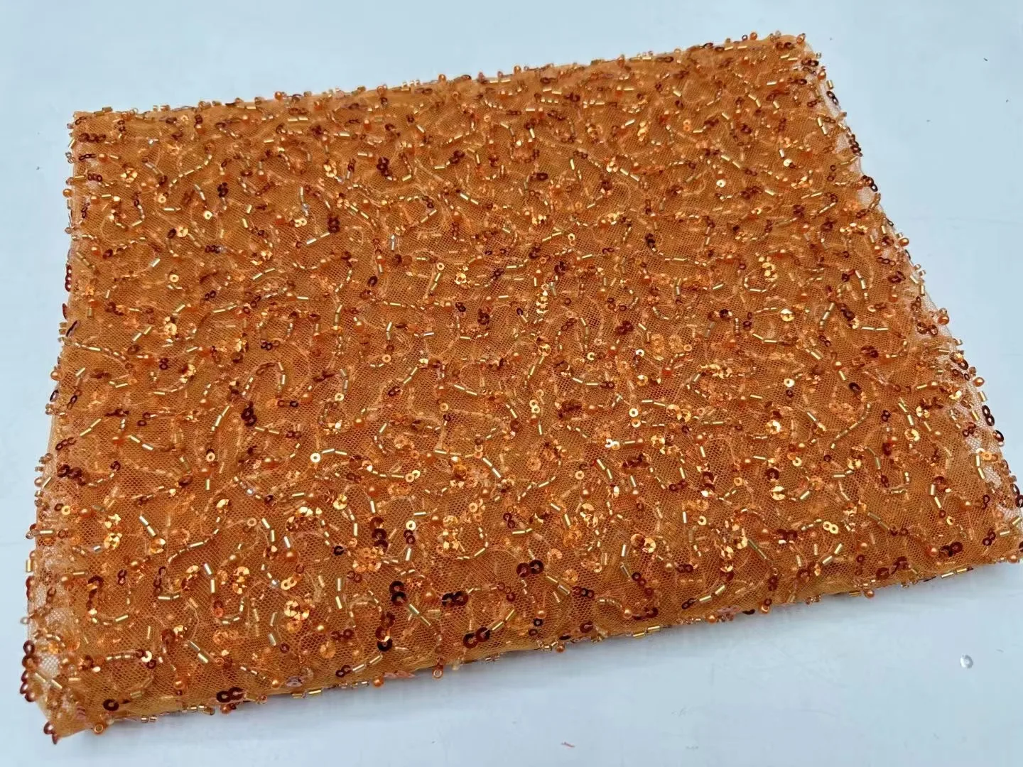 

Orange African Sequins Pearls Lace Fabric 2023 High Quality Lace Material French Nigerian Wedding Lace Fabrics For Party Dress