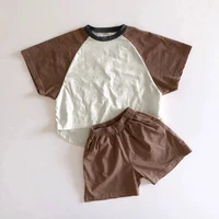 summer set casual color matching asymmetric personality boys and girls two piece suit
