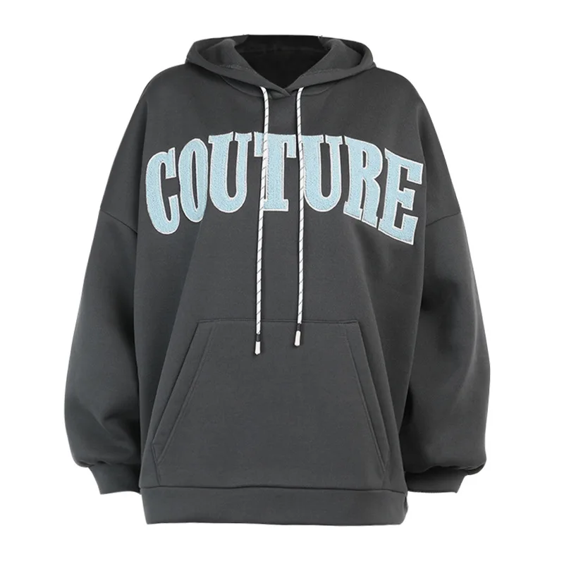 

Women's Sweater New Fashion Letter Print Cotton Hooded Sweater Thick Spring and Autumn Loose Pullover Casual Tops