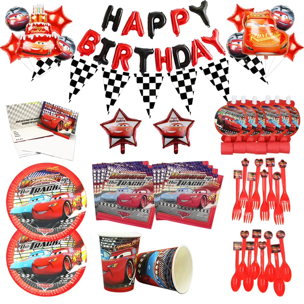 

Cartoon Lightning McQueen Cars Happy Birthday Party Supplies Paper Cups Plates Baby Shower Kids Favor Supplies Tableware