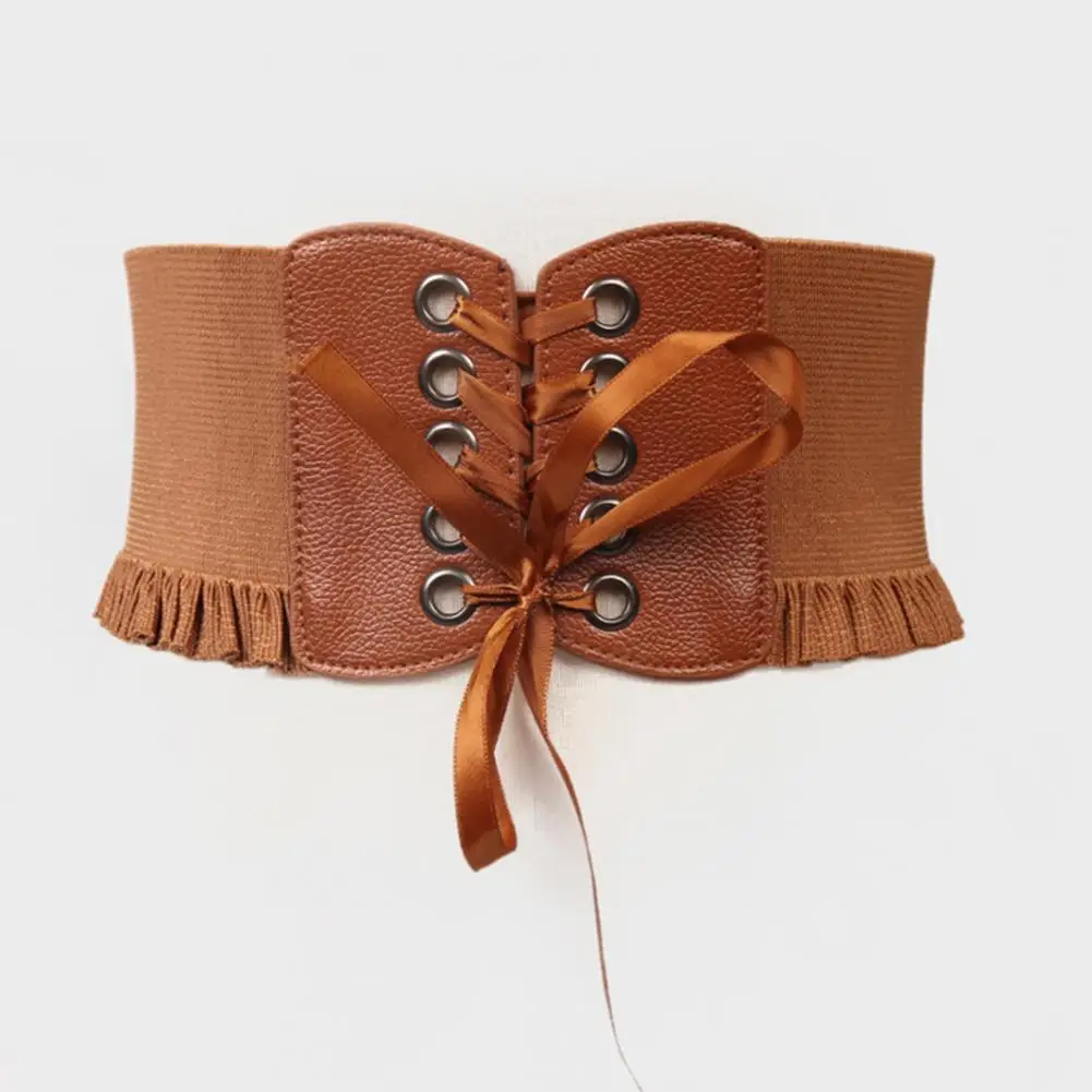 

Women Cummerbund Popular Pure Color Pleated Edge Dress Belt Faux Leather Women Belt