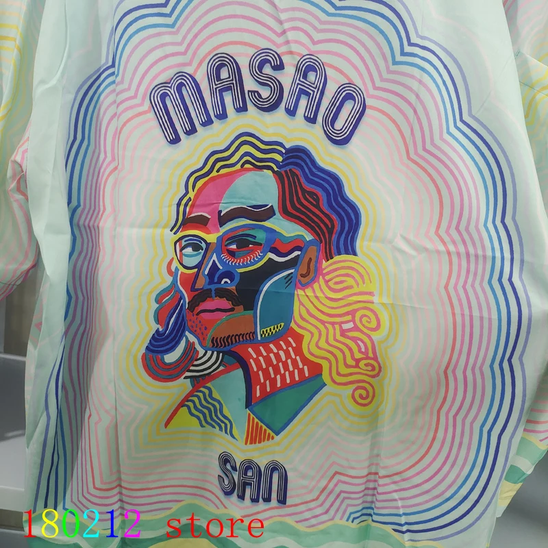 Colorful Man Portrait Rainbow Ripple Casablanca Shorts Shirt Set   Men Women Thin Fabric Hawaii Beach Holiday Short Suit