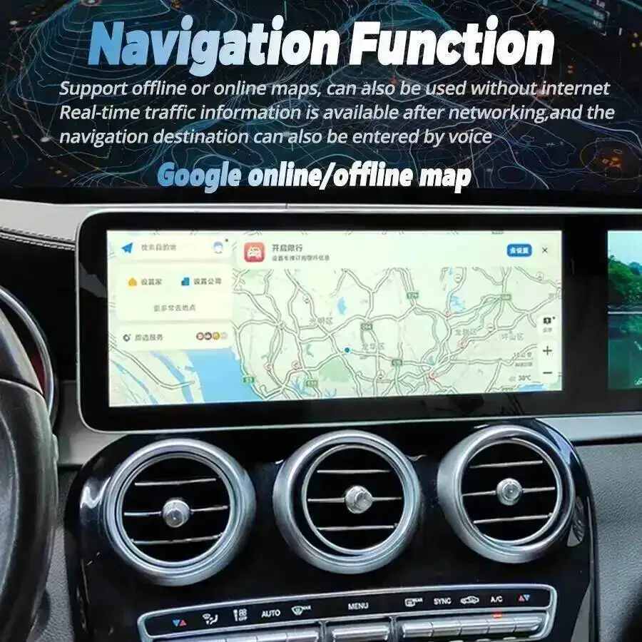 Фото 24,6-дюймовый Android-экран с двумя дисплеями для Mercedes Benz C-класса W205, GLC X253, C180, C200, C220, C300, C350 2016-2022, аудиосистема с CarPlay и GPS, автомагнитола №5