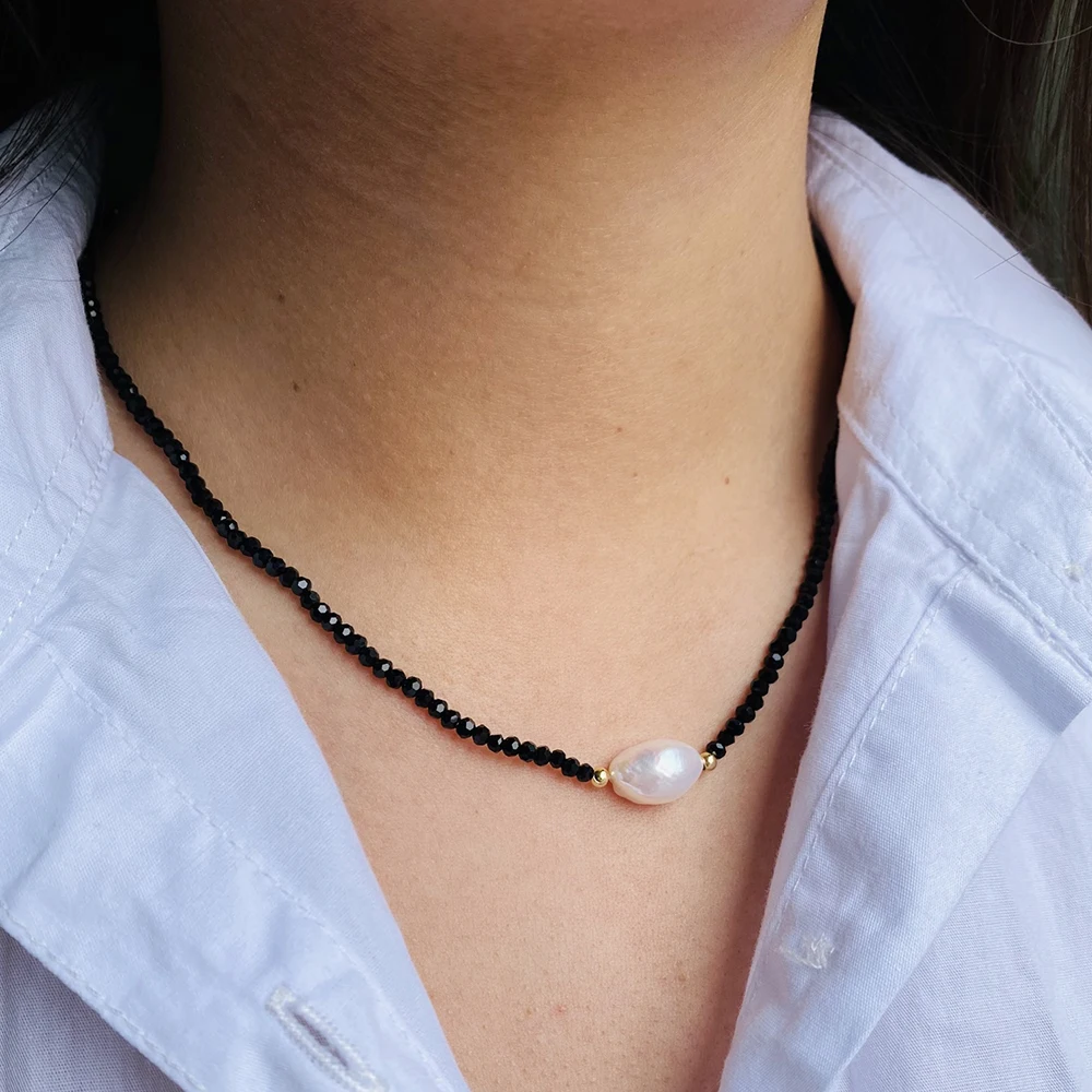 

Freshwater Pearls Natural Stone Beaded Necklace for Women Boho Trendy Pendant Gold Stainless Steel Lobster Clasp Collares